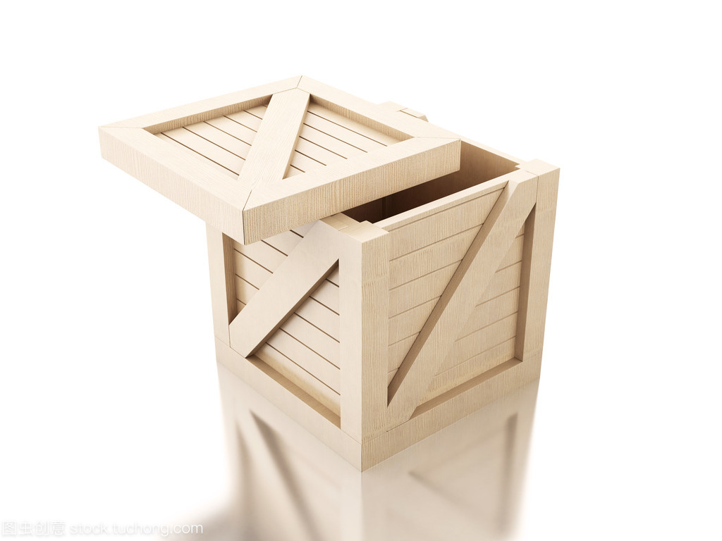 3d 木制包裝箱在白色背景下